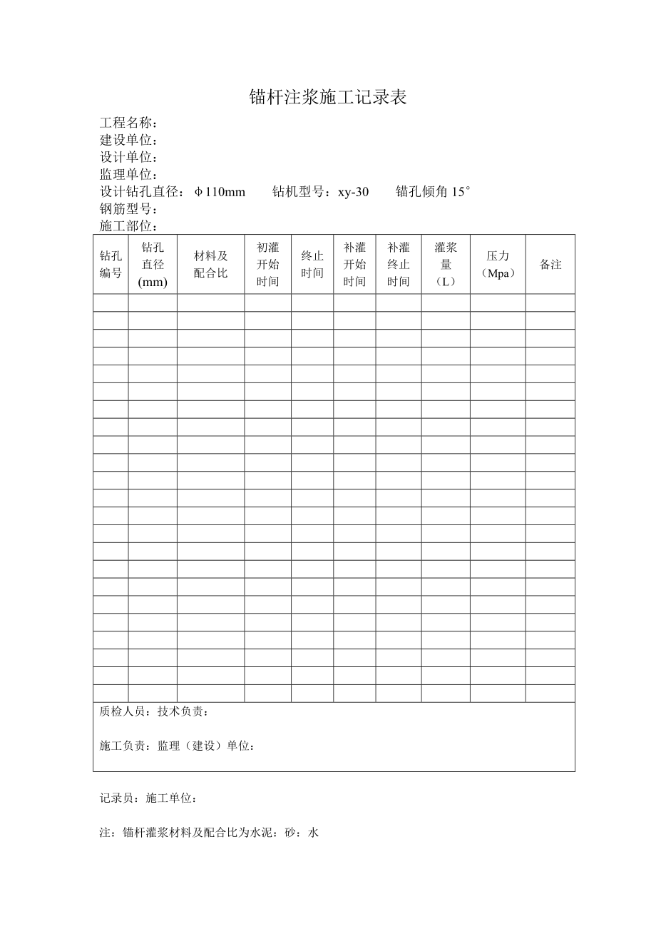 锚杆注浆施工记录表优质资料_第2页