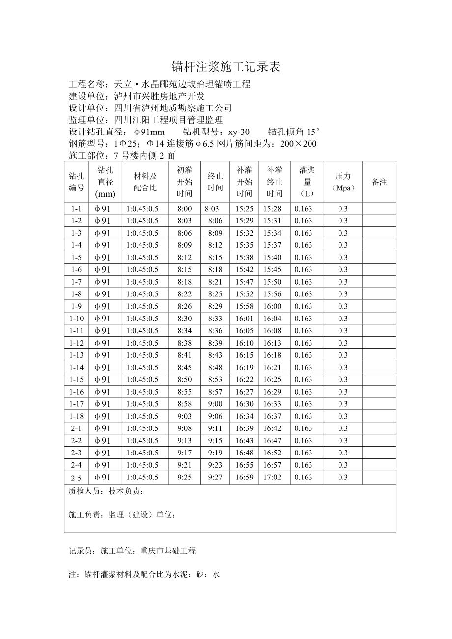 锚杆注浆施工记录表优质资料_第4页