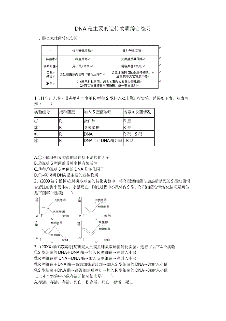 DNA是主要的遗传物质总结复习_第1页