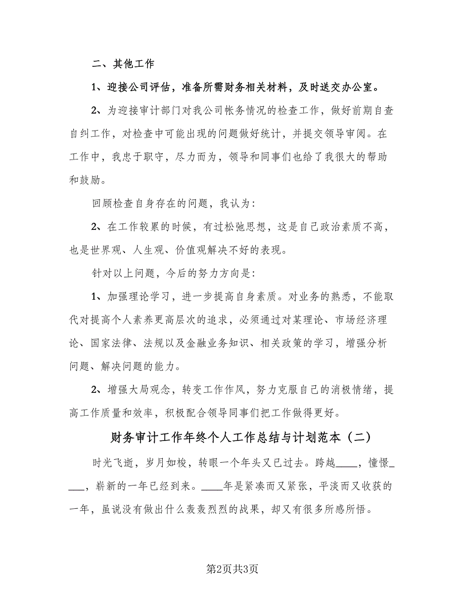 财务审计工作年终个人工作总结与计划范本（二篇）.doc_第2页