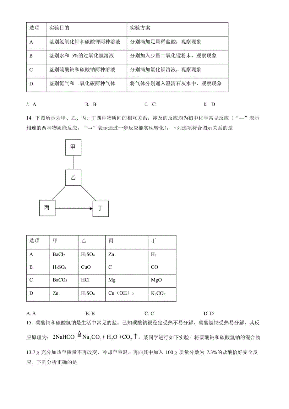 2022年天津市中考化学真题卷（含答案与解析）_第3页