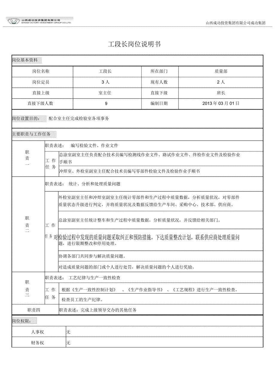 工段长岗位说明书_第1页