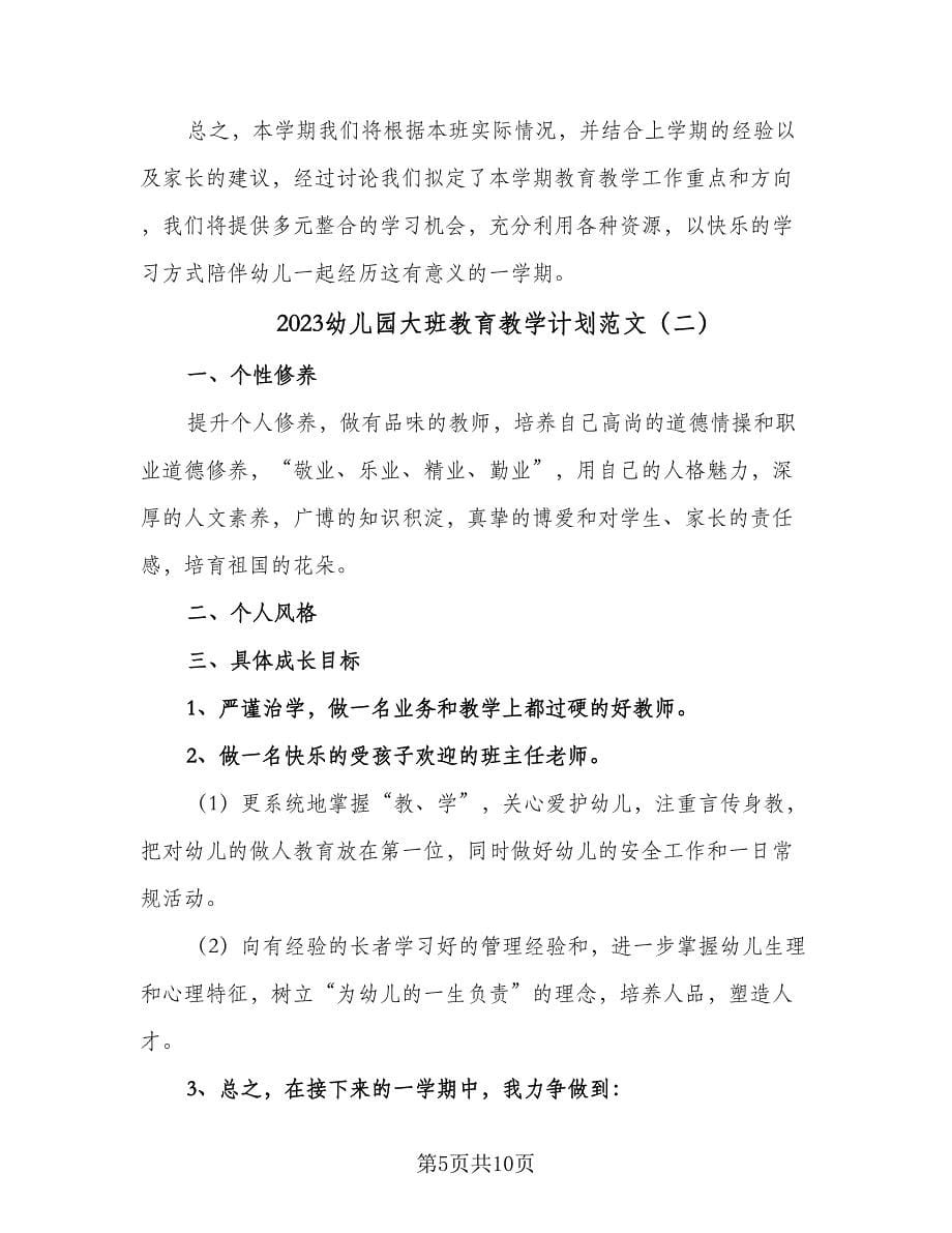 2023幼儿园大班教育教学计划范文（三篇）.doc_第5页