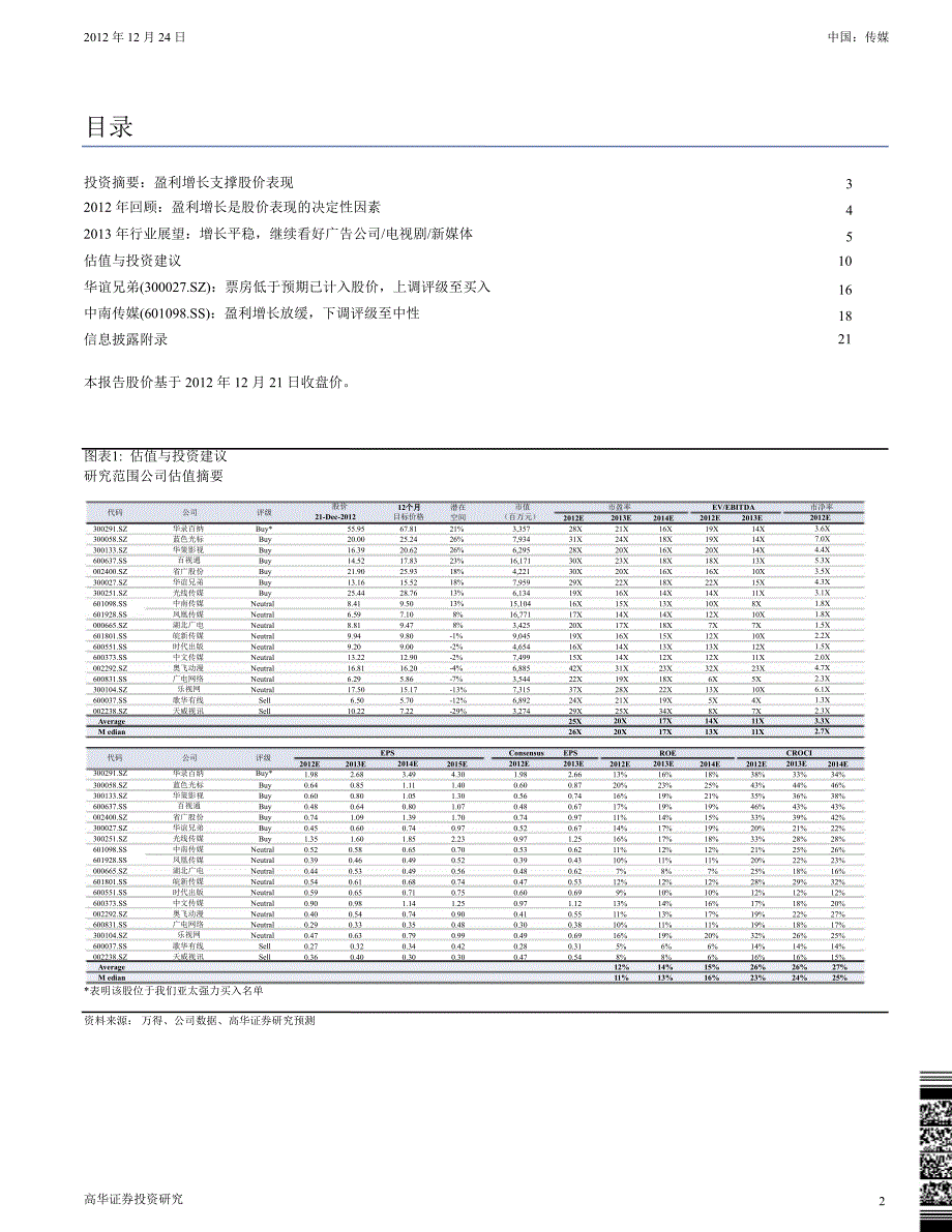 中国传媒产业展望：盈利增长支撑股价表现1225_第2页