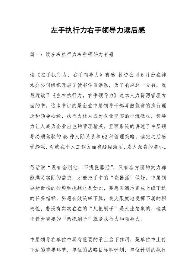 左手执行力右手领导力读后感_1.docx