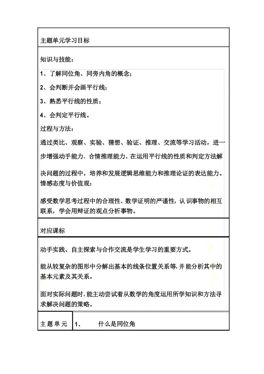 初中数学《平行线》单元教学设计以及思维导图_第3页