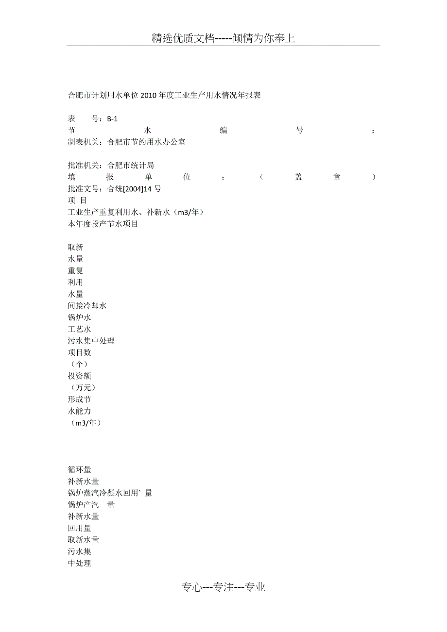 合肥市计划用水单位2010年度工业生产用水情况年报表_第1页