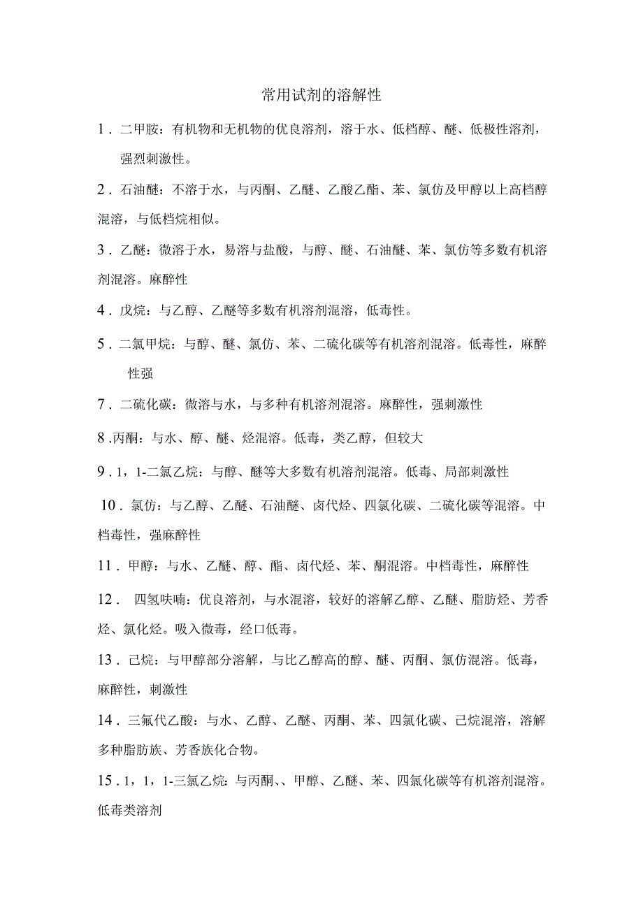 常用试剂的溶解性_第1页