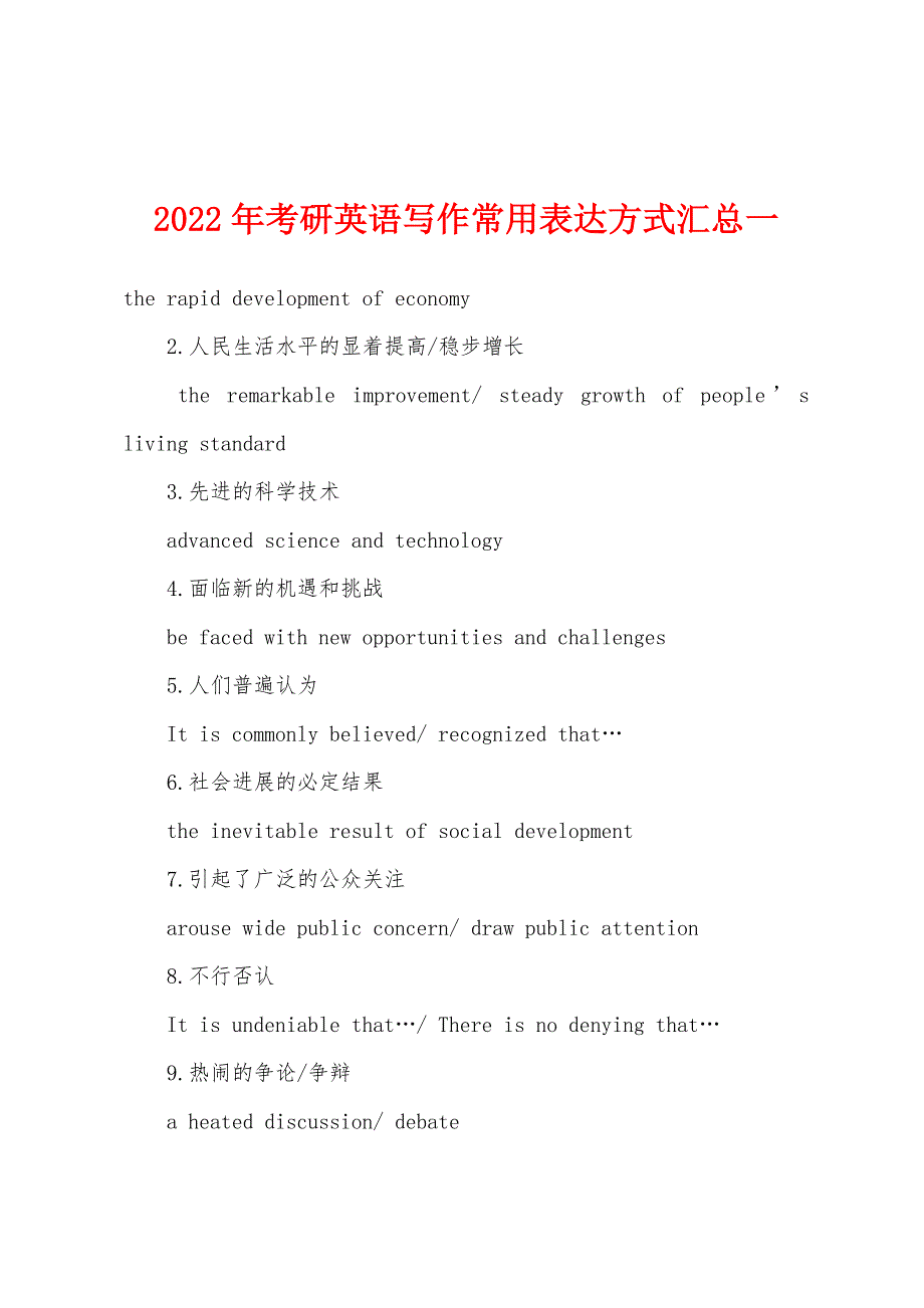 2022年考研英语写作常用表达方式汇总一.docx_第1页