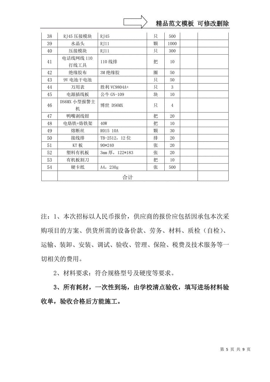 绍兴市柯桥区职教中心建筑木工、水电实训课耗材询价公告_第5页