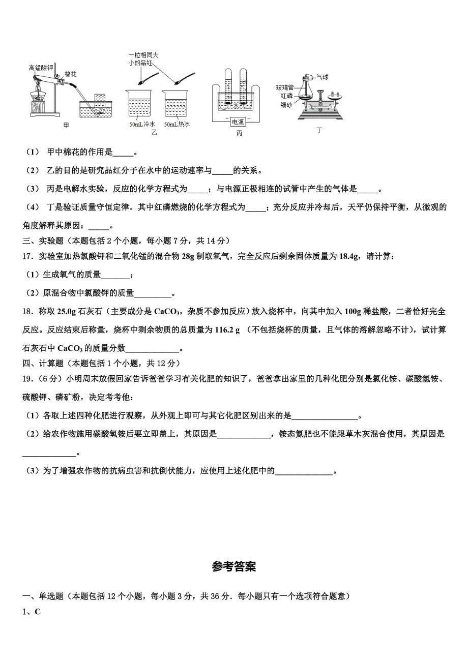 2023届江苏省盐城市大丰区化学九上期末检测模拟试题含解析.doc_第5页