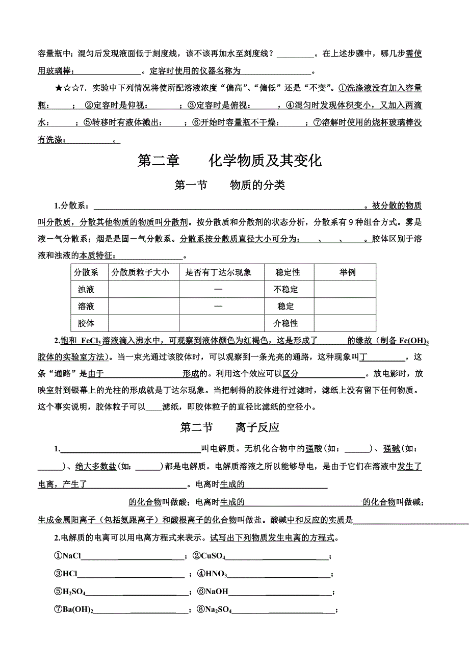 高中化学必修1基础知识填空_第3页