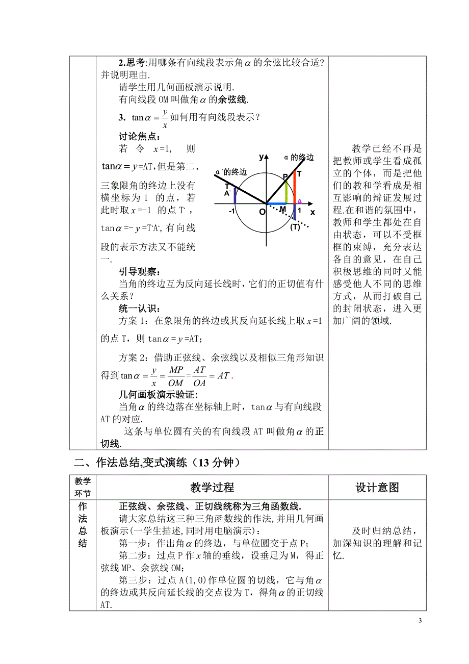 人教版高中《数学》第一册（下）《三角函数线》说课稿_第3页