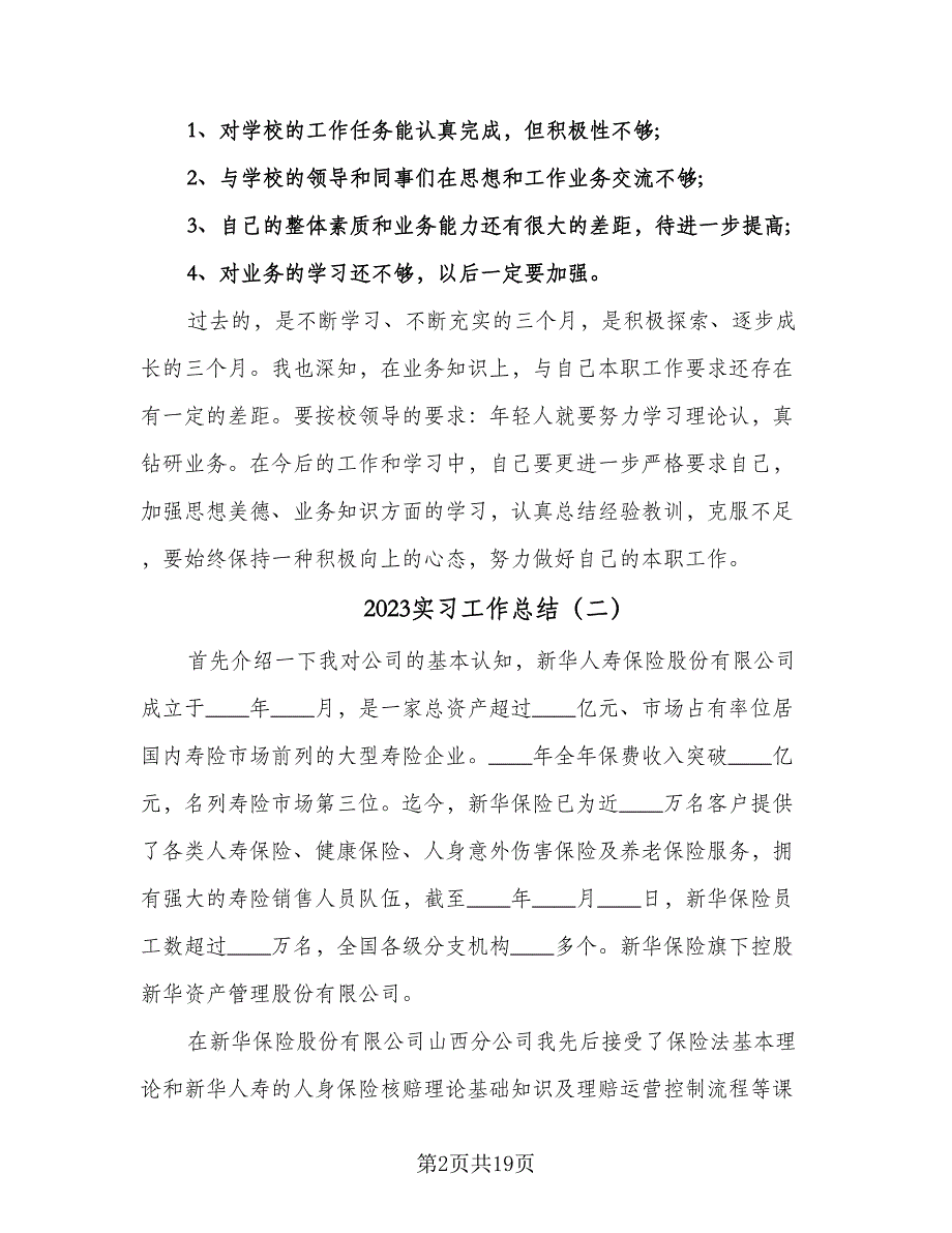 2023实习工作总结（9篇）_第2页