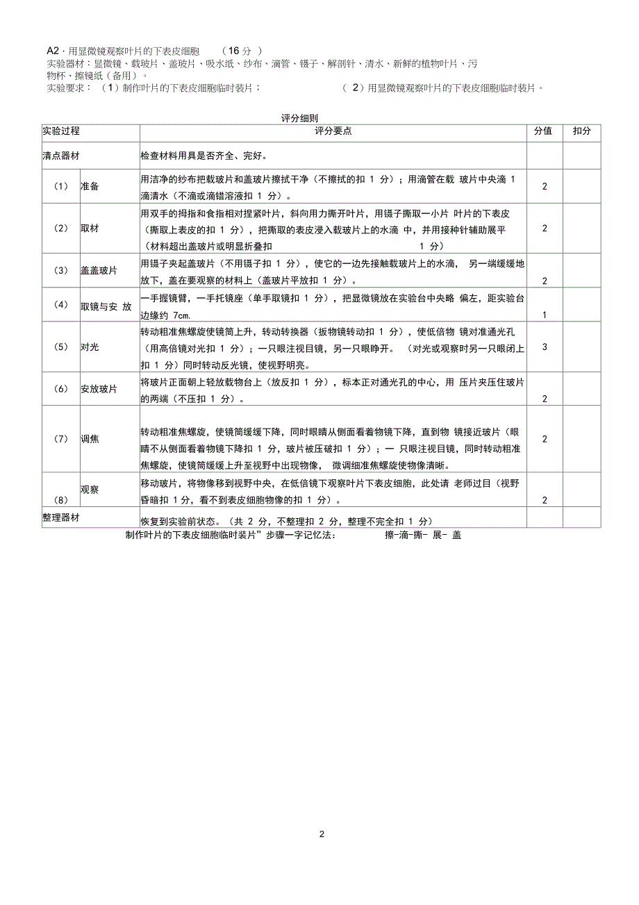 2020年中招生物实验操作练习题(1_第2页