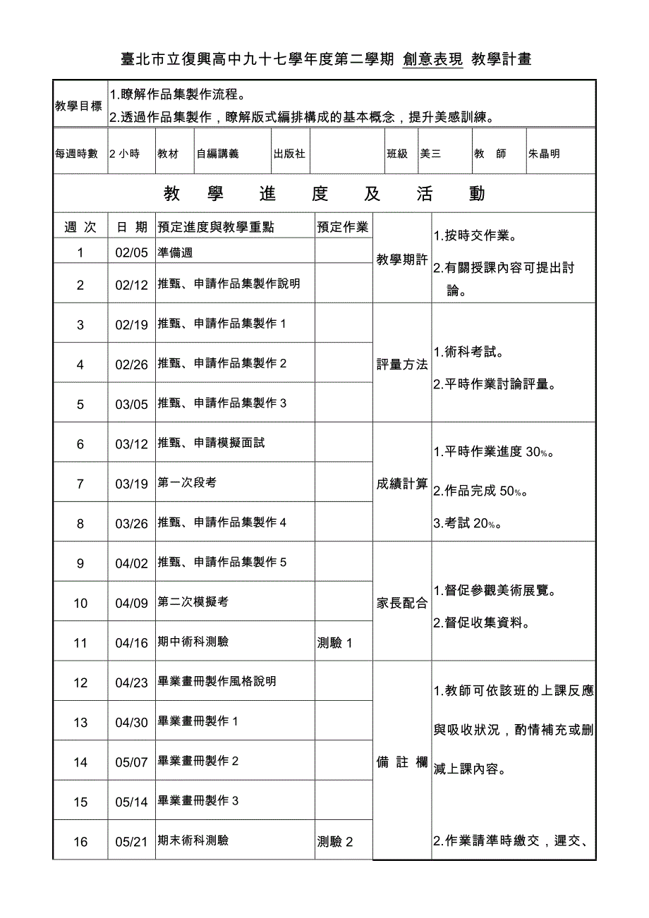 台北市立复兴高中九十七学年度第二学期美术班三年级教....doc_第4页