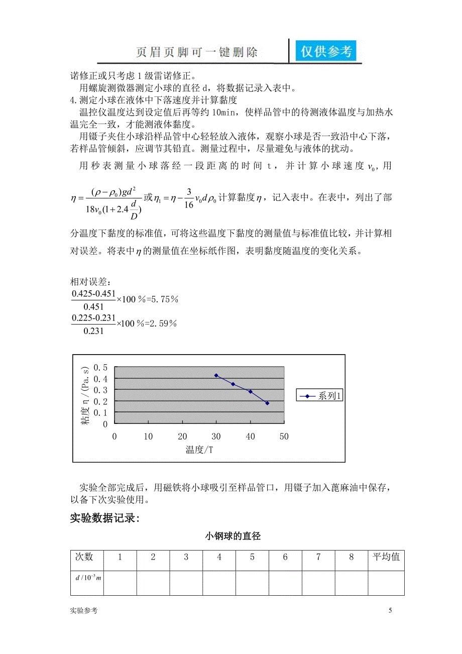 落球法测量液体的黏滞系数实验报告[实验研究]_第5页