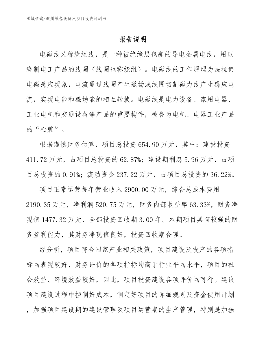 滨州纸包线研发项目投资计划书_第1页