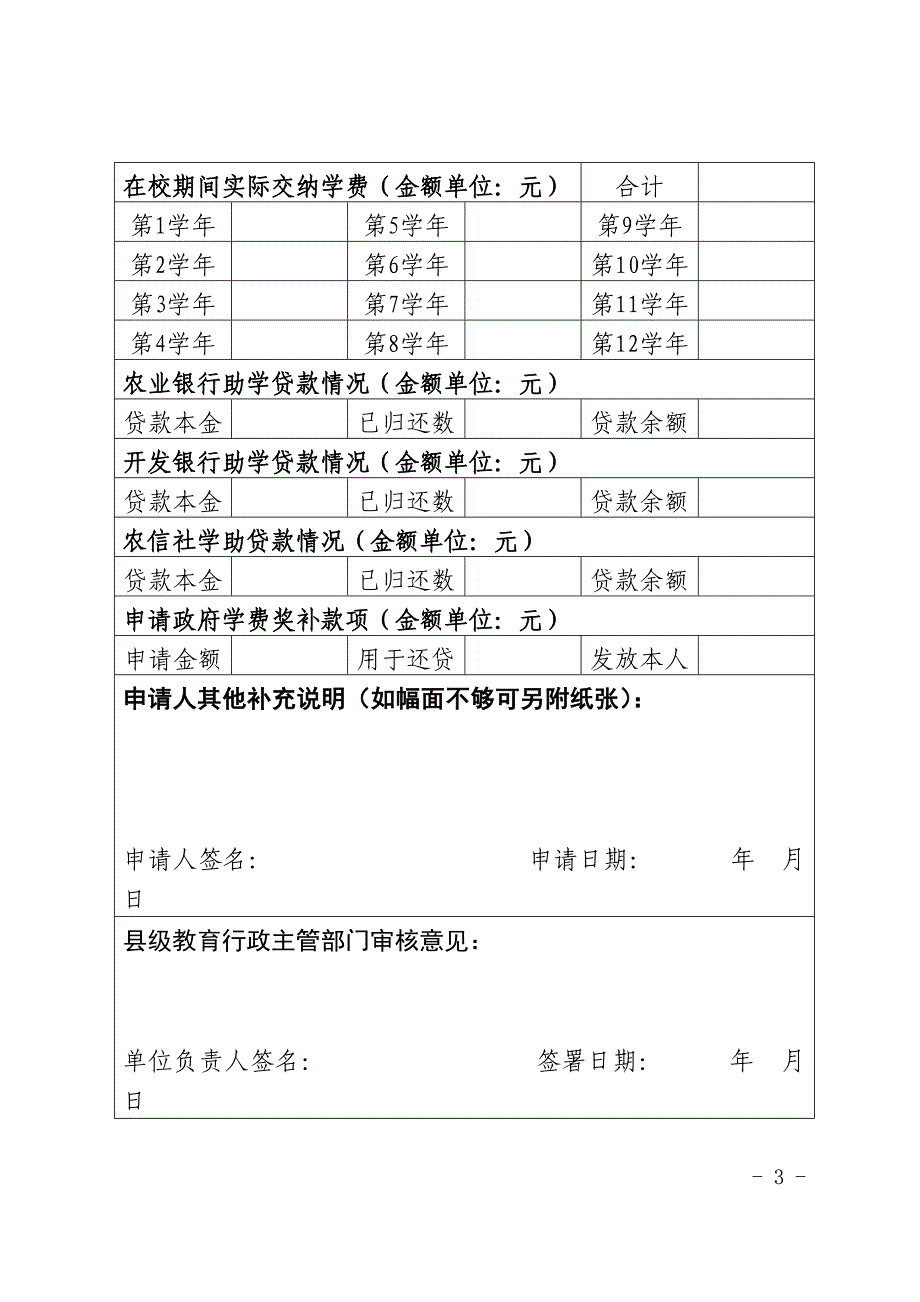 四川省省属高校毕业生政府学费奖补申请表_第3页