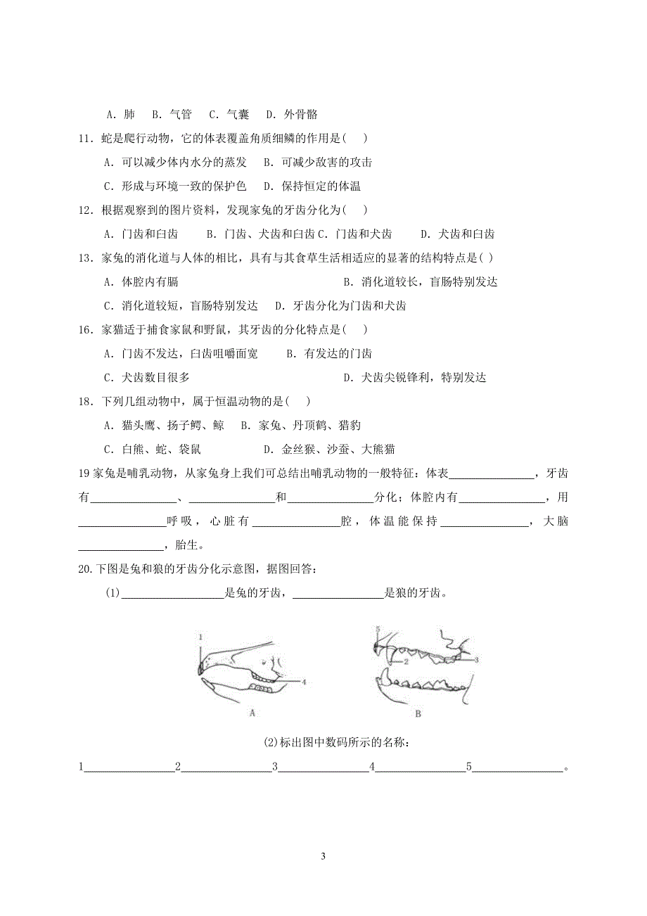 八年级生物上册 各种环境中的动物复习题(精品)_第3页