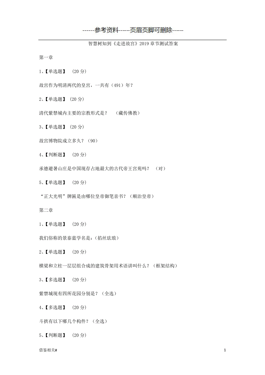 智慧树知到《走进故宫》章节测试答案[优质参考]_第1页