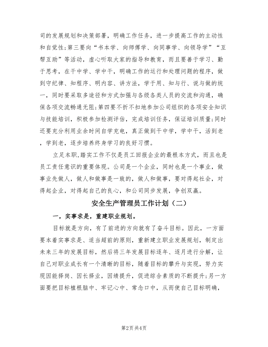 安全生产管理员工作计划（二篇）.doc_第2页