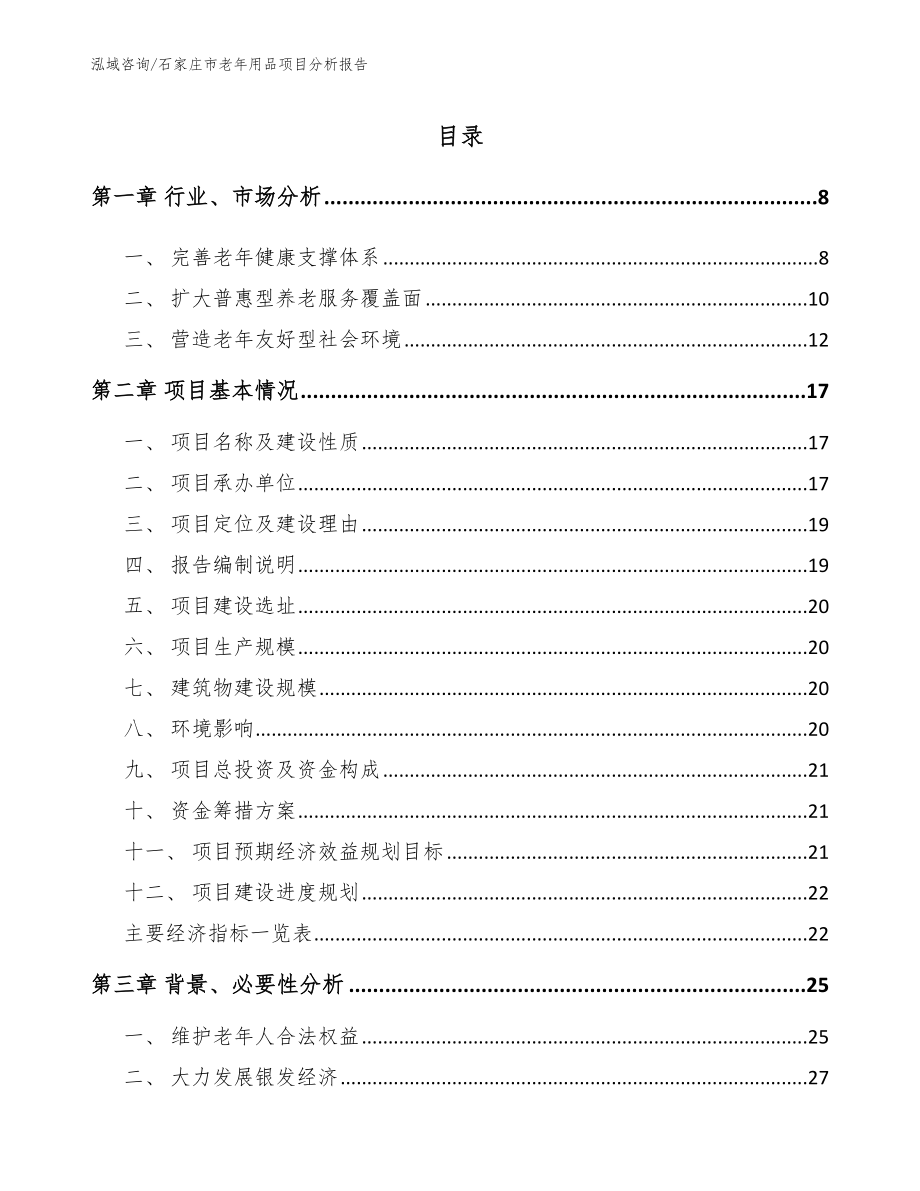 石家庄市老年用品项目分析报告（模板参考）_第1页