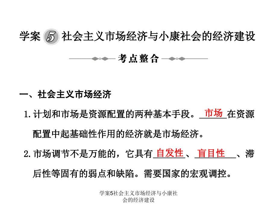 学案5社会主义市场经济与小康社会的经济建设课件_第1页