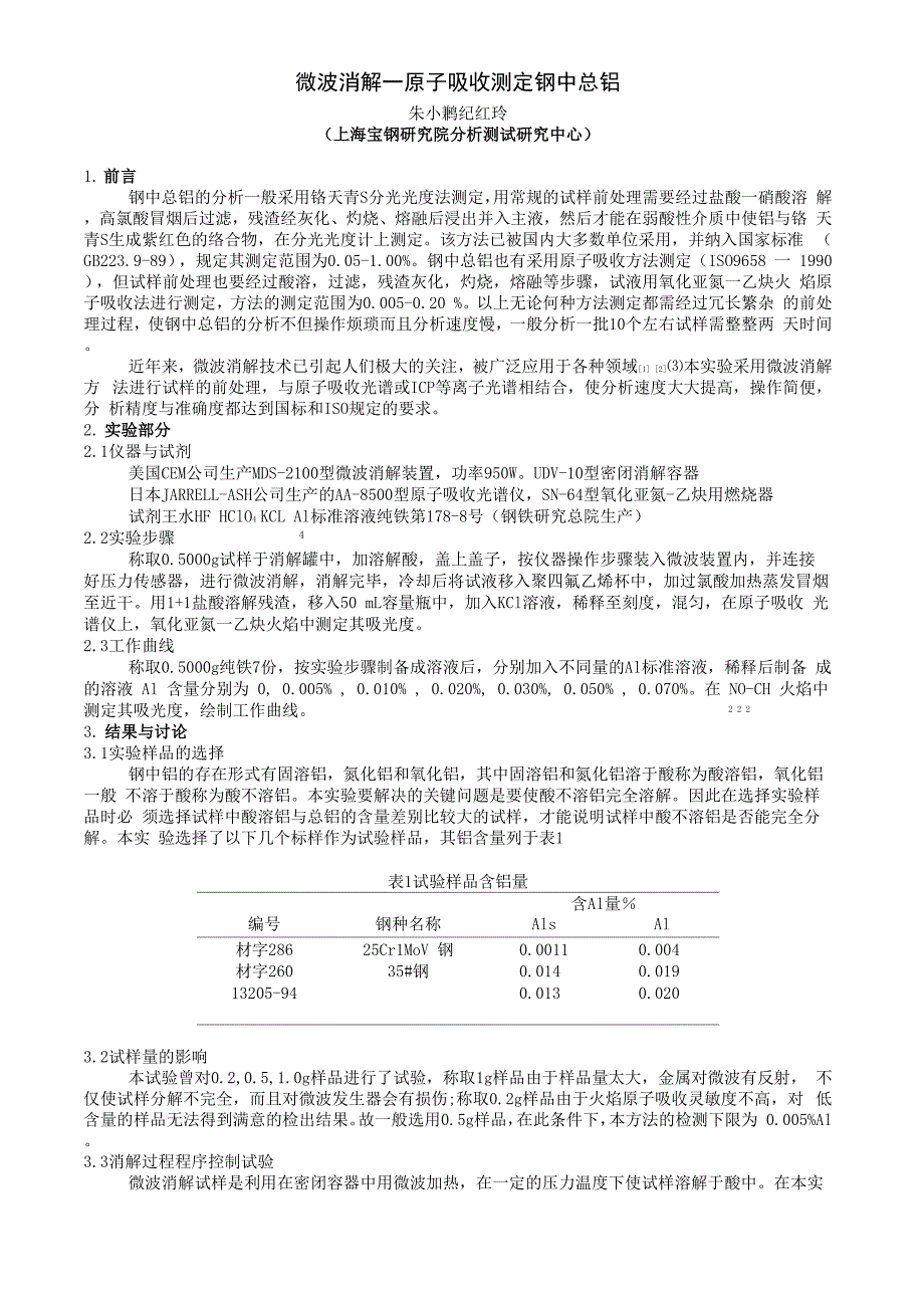 微波消解-原子吸收测定钢中总铝_第1页