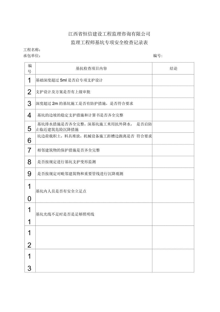 监理单位安全专项检查记录表_第5页