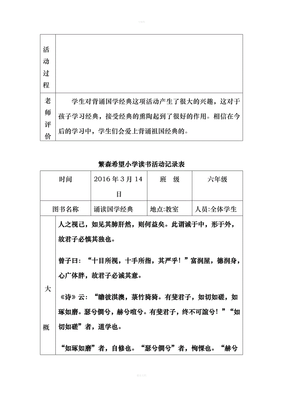 城东路小学小学生读书活动记录表_第2页