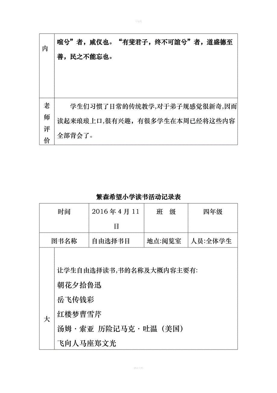 城东路小学小学生读书活动记录表_第3页