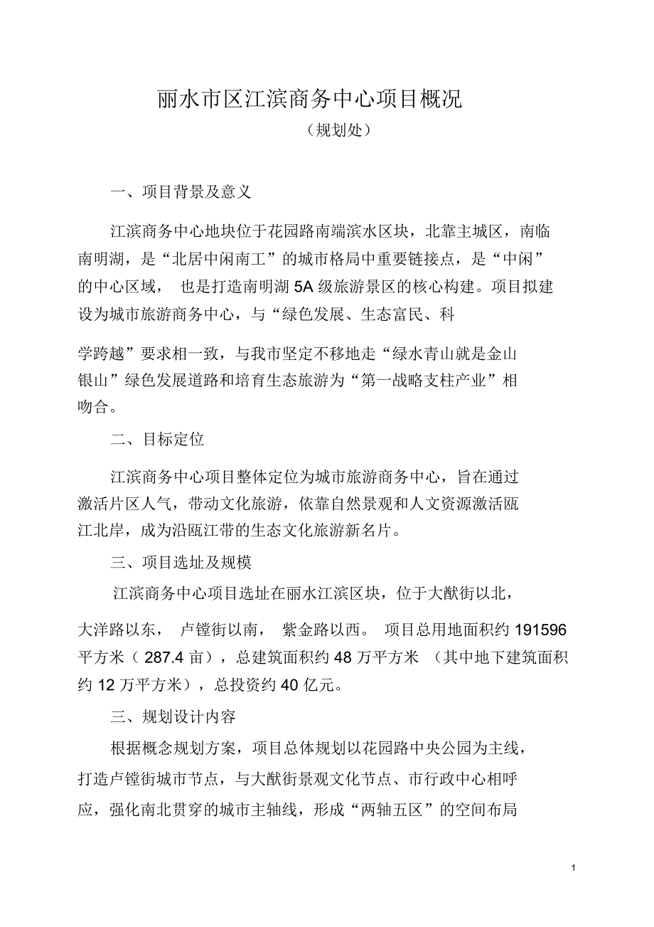 丽水区江滨商务中心项目概况_第1页