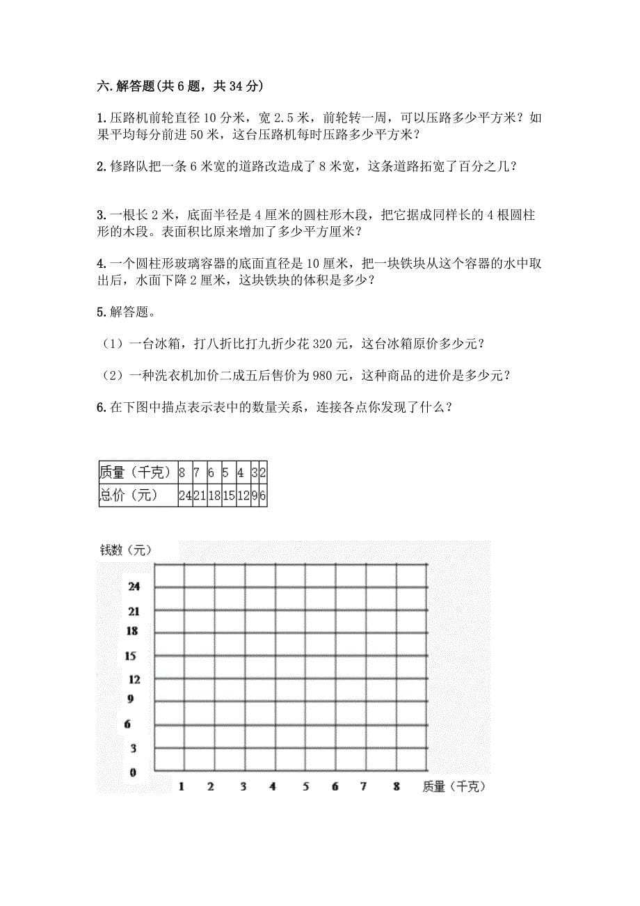 2022年北京版六年级下册数学期末测试卷附答案(综合题).docx_第5页