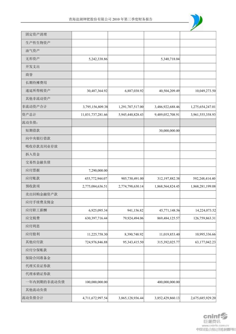 盐湖钾肥：第三季度财务报告_第3页