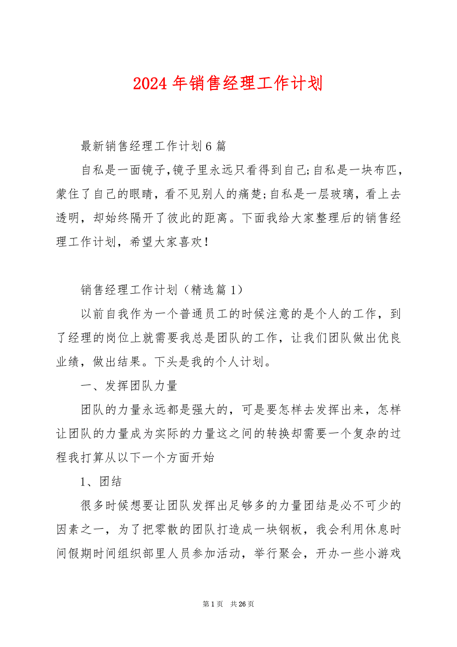 2024年销售经理工作计划_第1页