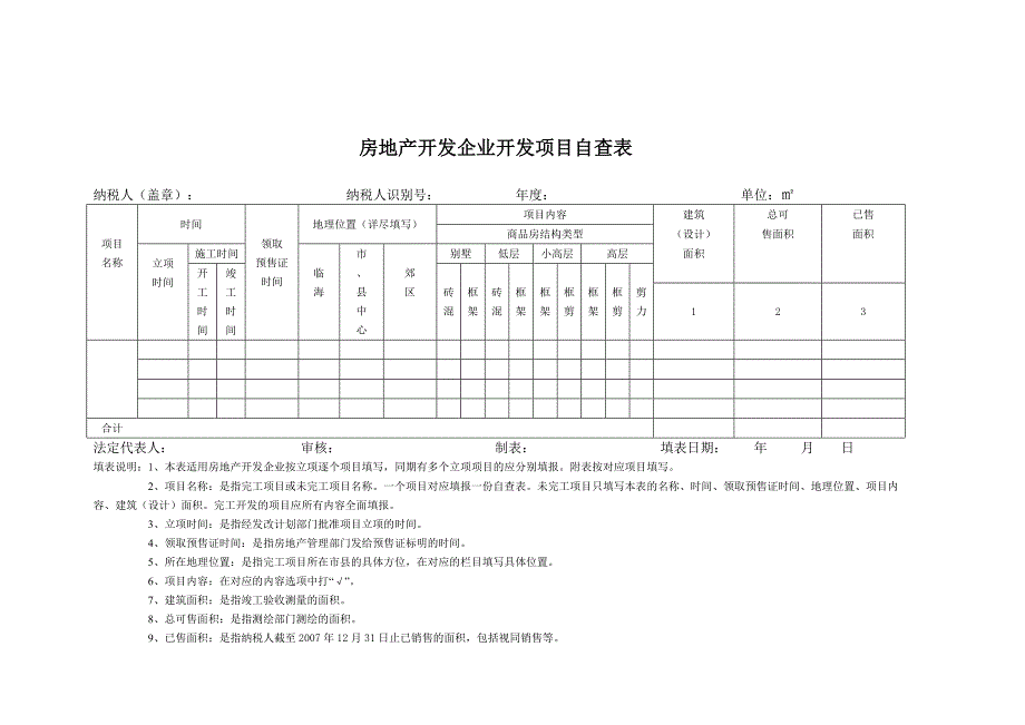 房地产开发企业开发项目自查表(空白样表).doc_第1页