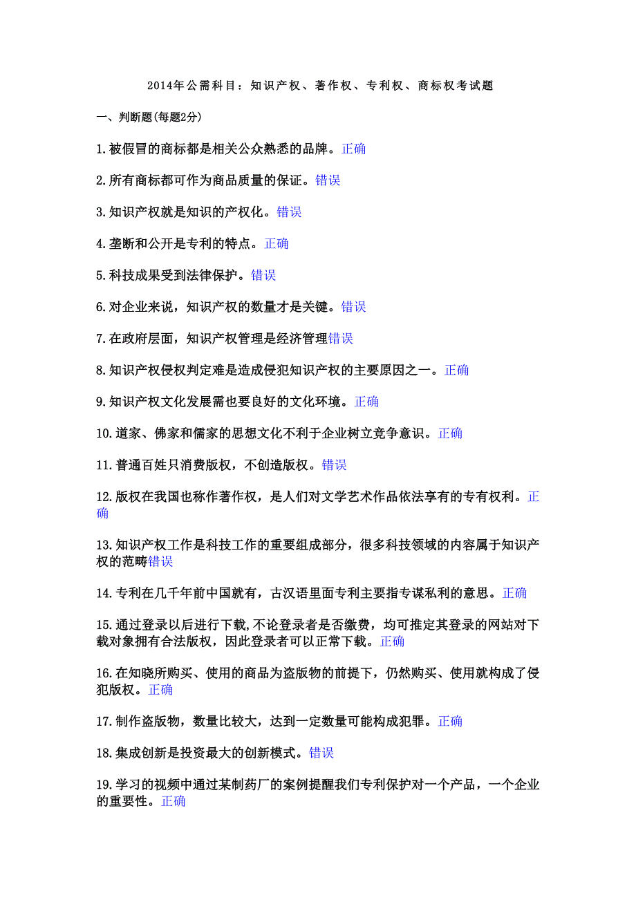 2014年公需科目知识产权考试题_第1页