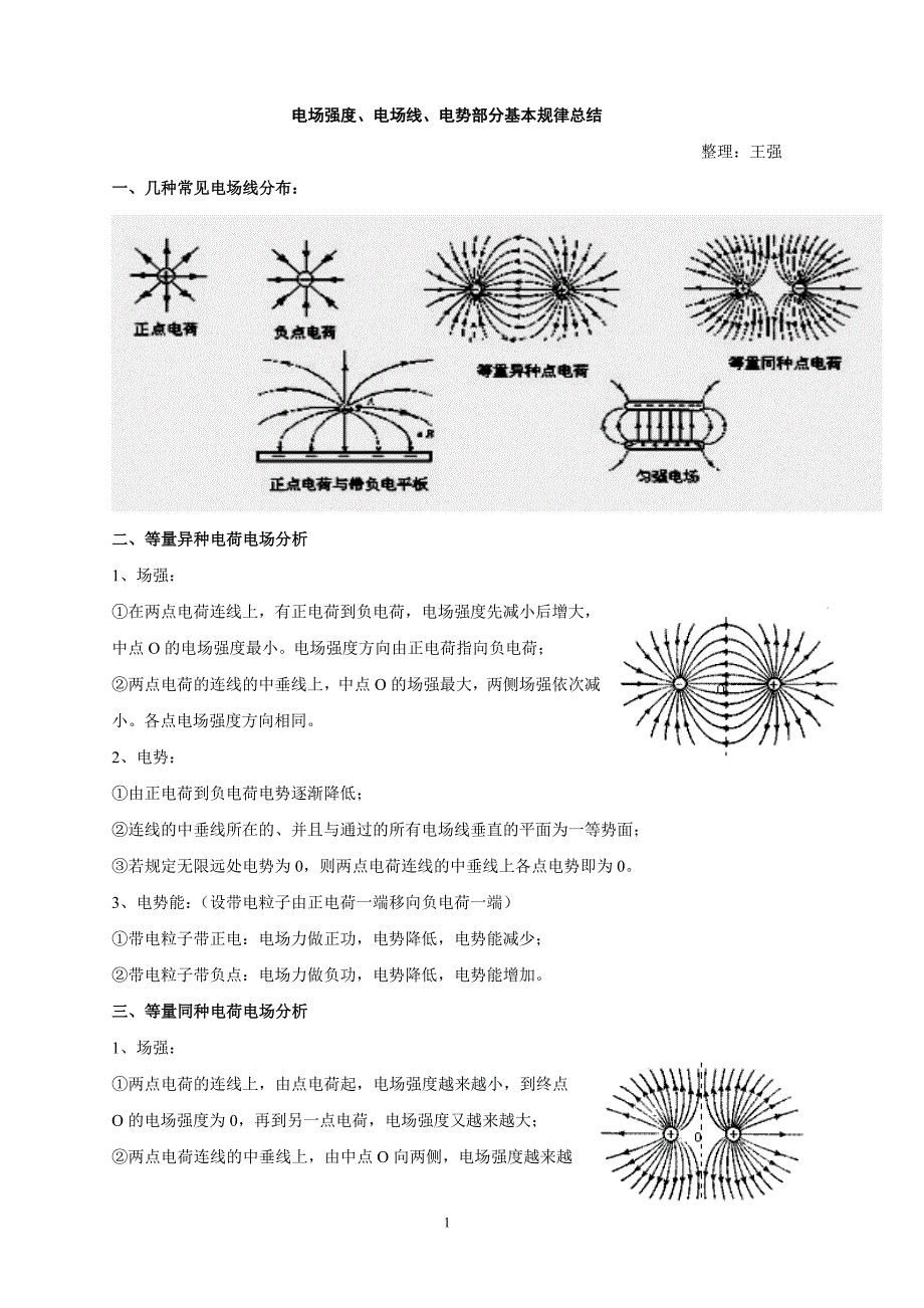 电场强度、电场线、电势部分基本规律总结.doc_第1页