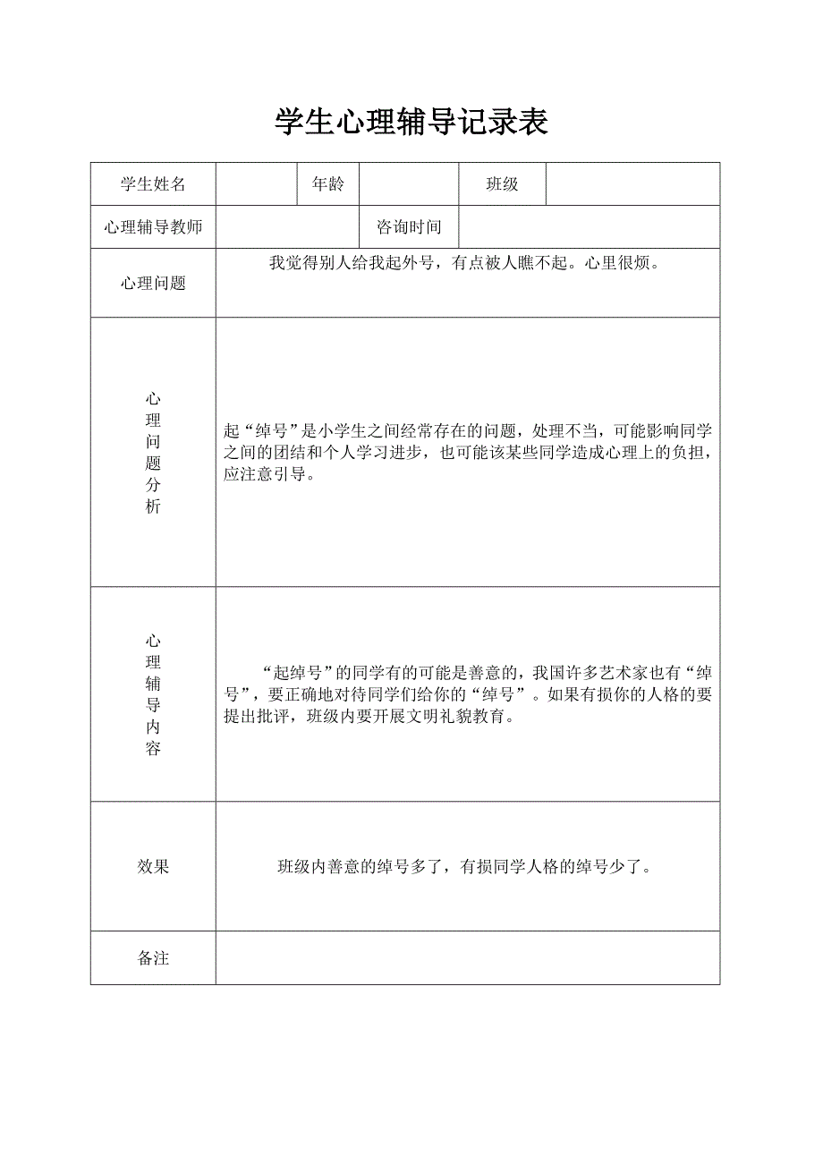 小学心理咨询心理疏导记录表优质资料_第2页