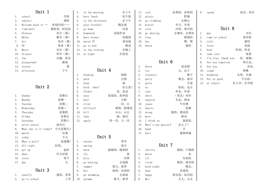 译林版四年级下册单词表_第1页