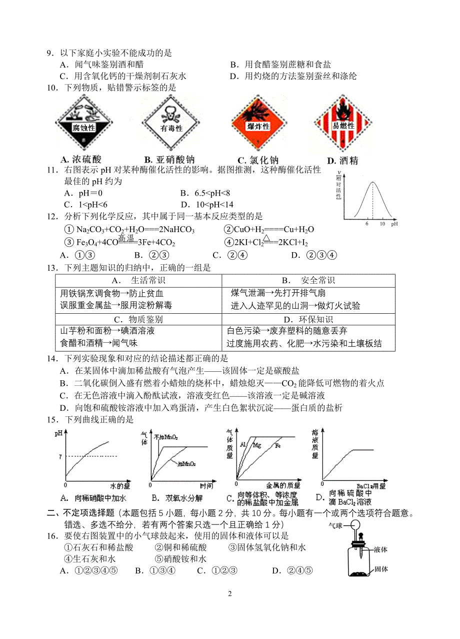 镇江市初中2010年初中毕业升学模拟考试化学试卷-1_第2页