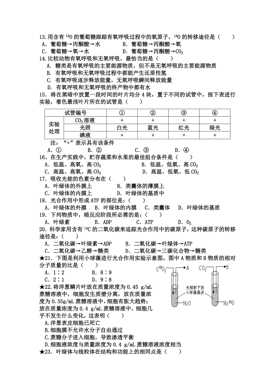 2022年高一下学期期中考试（生物）_第2页