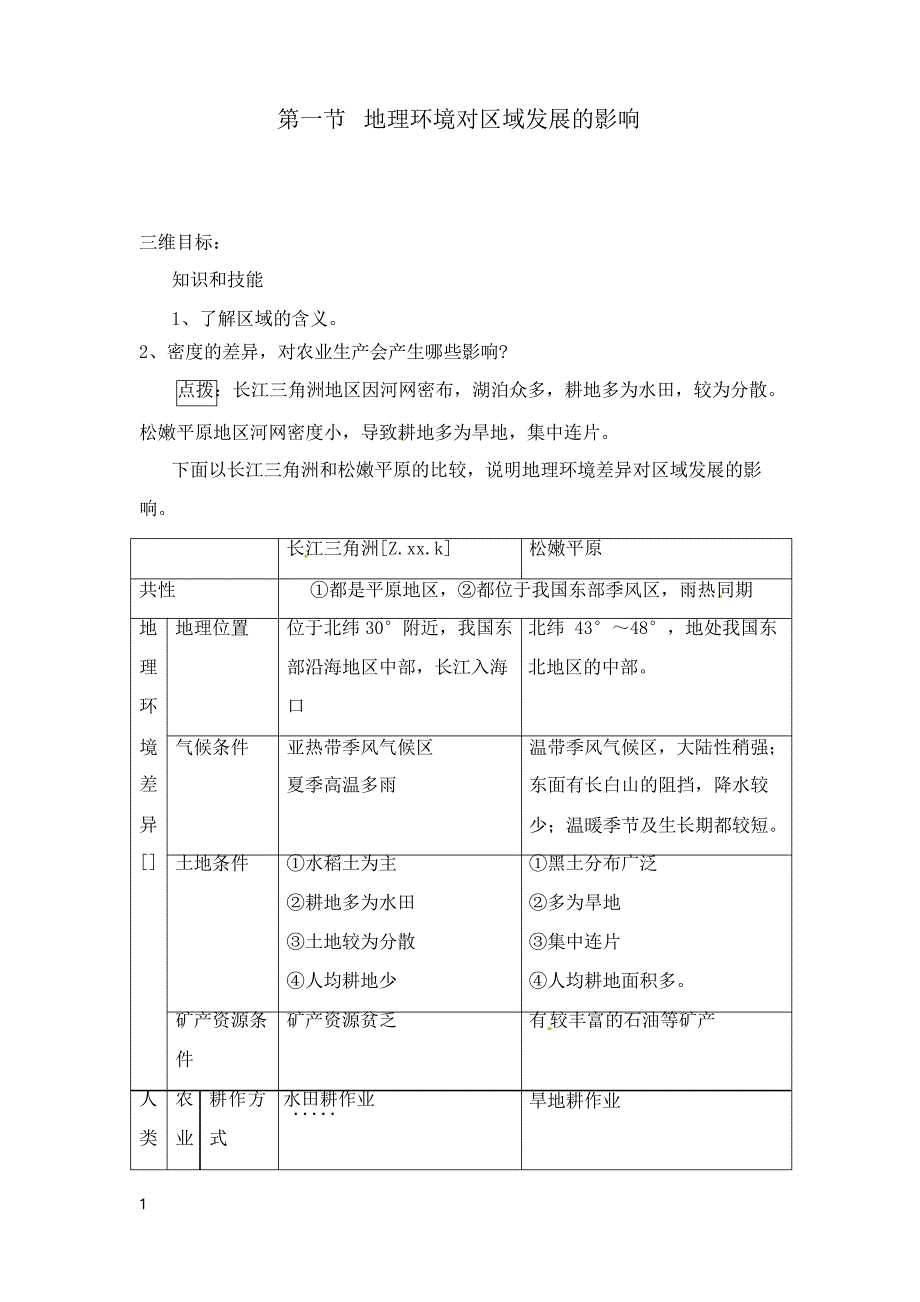 人教版高中地理必修三1.1《地理环境对区域发展的影响》教案_第1页