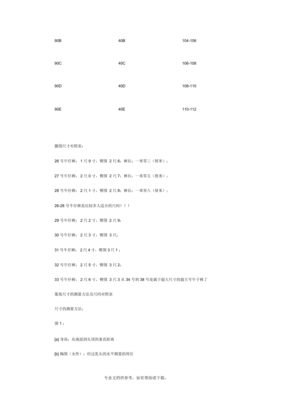 胸围腰围臀围尺寸对照算换表_第3页