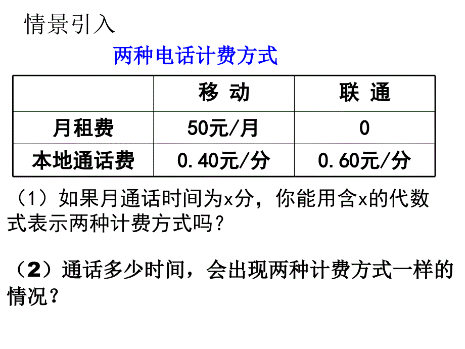 实际问题与一元一次方程电话计费问题资料课件_第2页