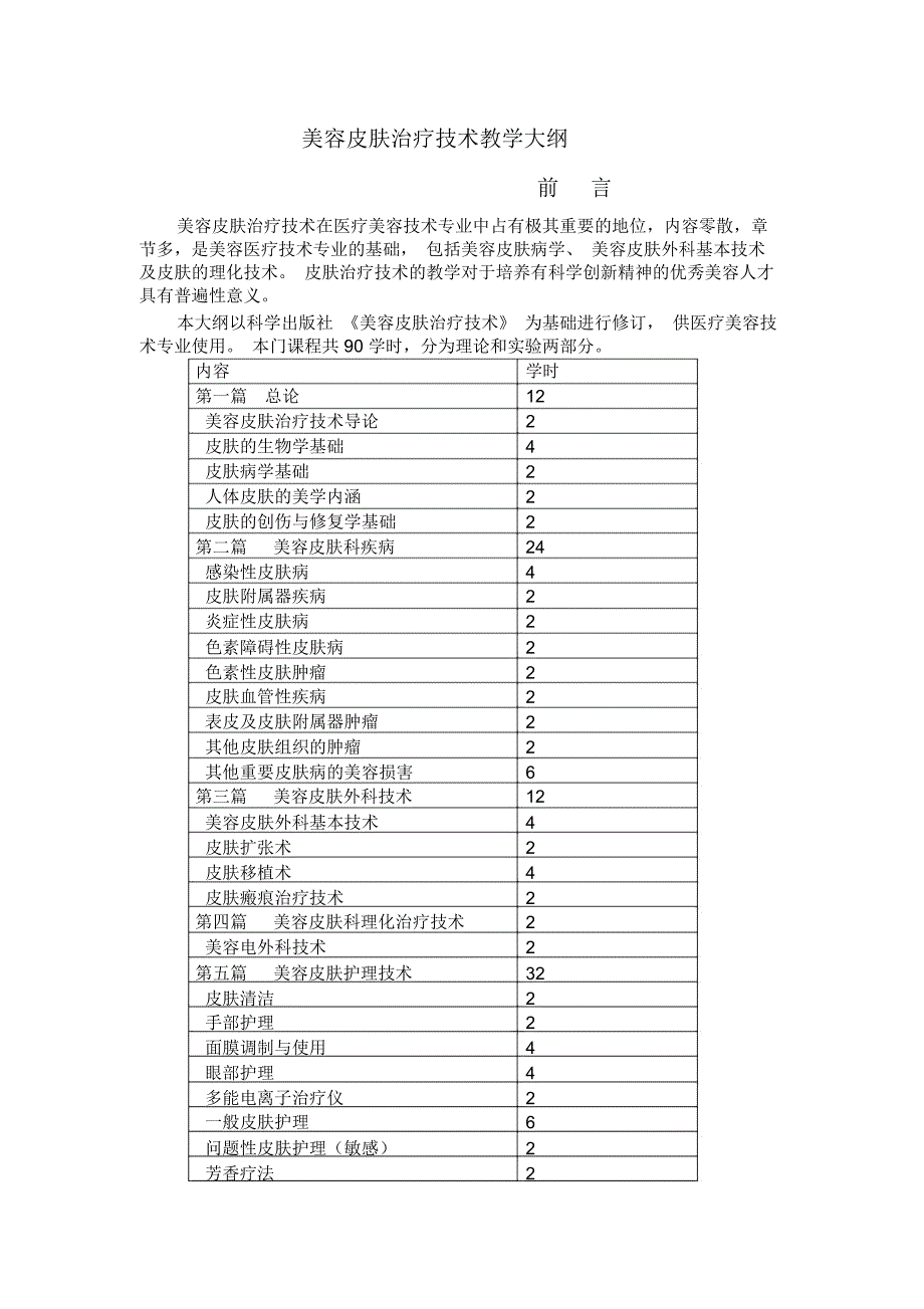 美容皮肤治疗技术课程教学大纲_第1页