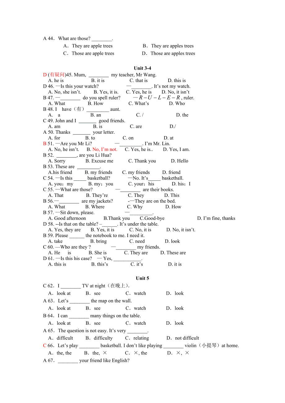 新目标-七年级上册英语期中考试练习_第3页