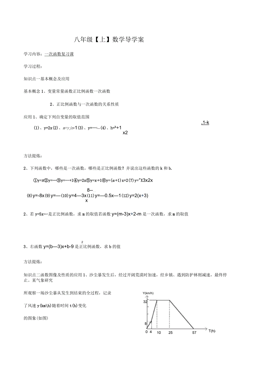 数学人教版八年级下册一次函数复习学案_第1页