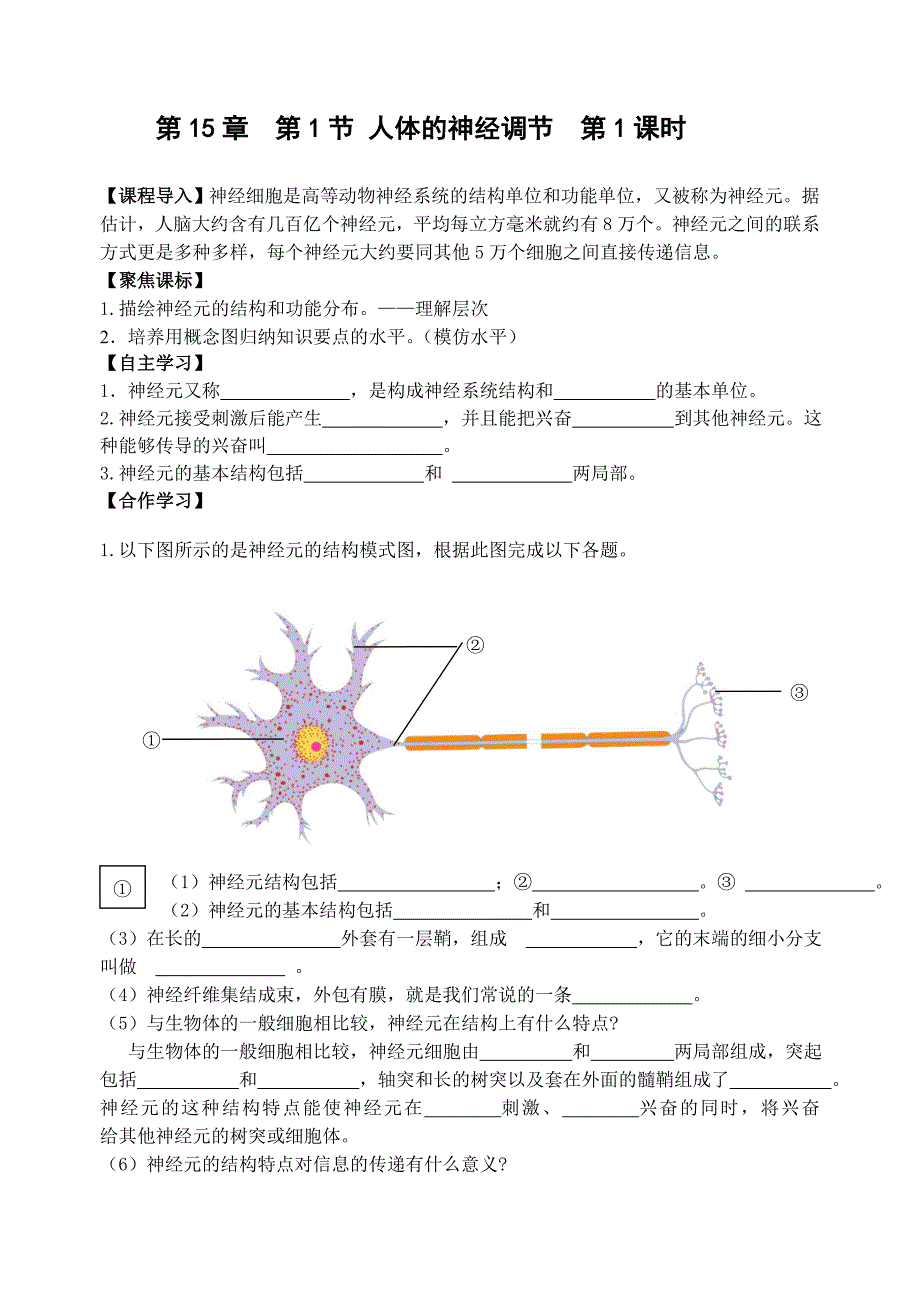 15_1人体的神经调节（讲学稿）八上 (1)_第1页